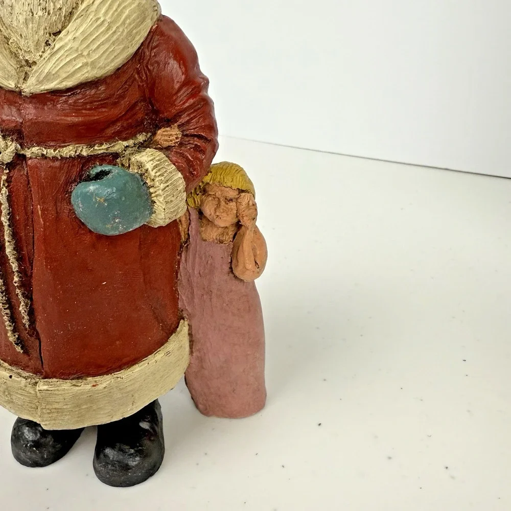 Vintage 1988 D. De La Ronde Folk Art Christmas Santa Claus‎ And Girl Signed